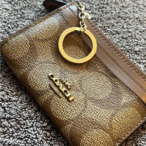 Brown Coach Mini skinny ID case in signature canvas